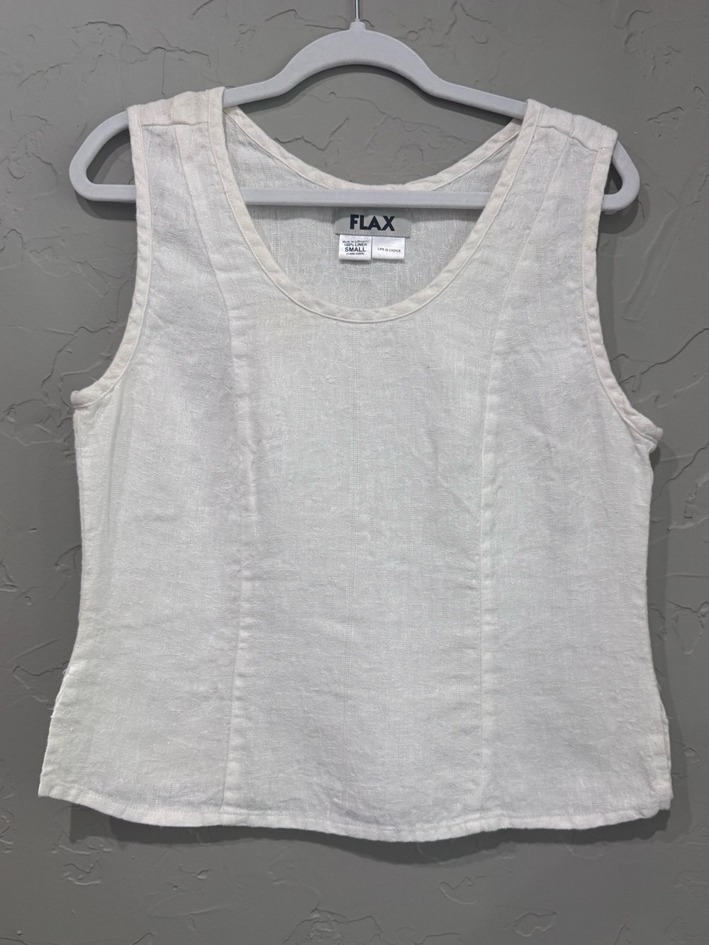 FLAX 100% Linen White Scoop Neck Tank Top Shell Small Lagenlook Coastal - Picture 1 of 8
